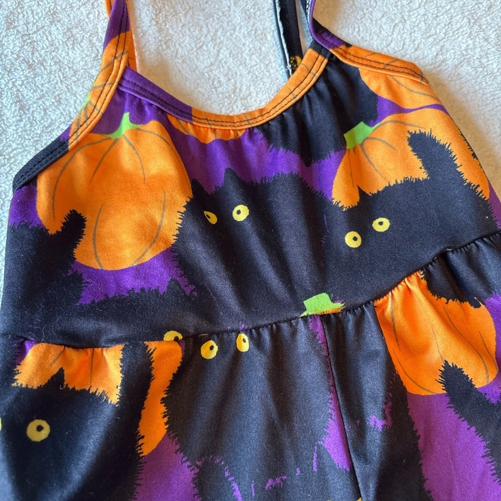 Halloween Cat Pumpkin Jumpsuit, Orange Black Purple. 3T 4T - Picture 2 of 6
